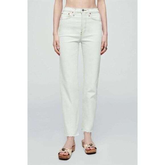 RE/DONE  NWT 70’s Stove Pipe High-Rise Straight-Leg Jeans in Bleach Like Size 32 - Picture 1 of 10